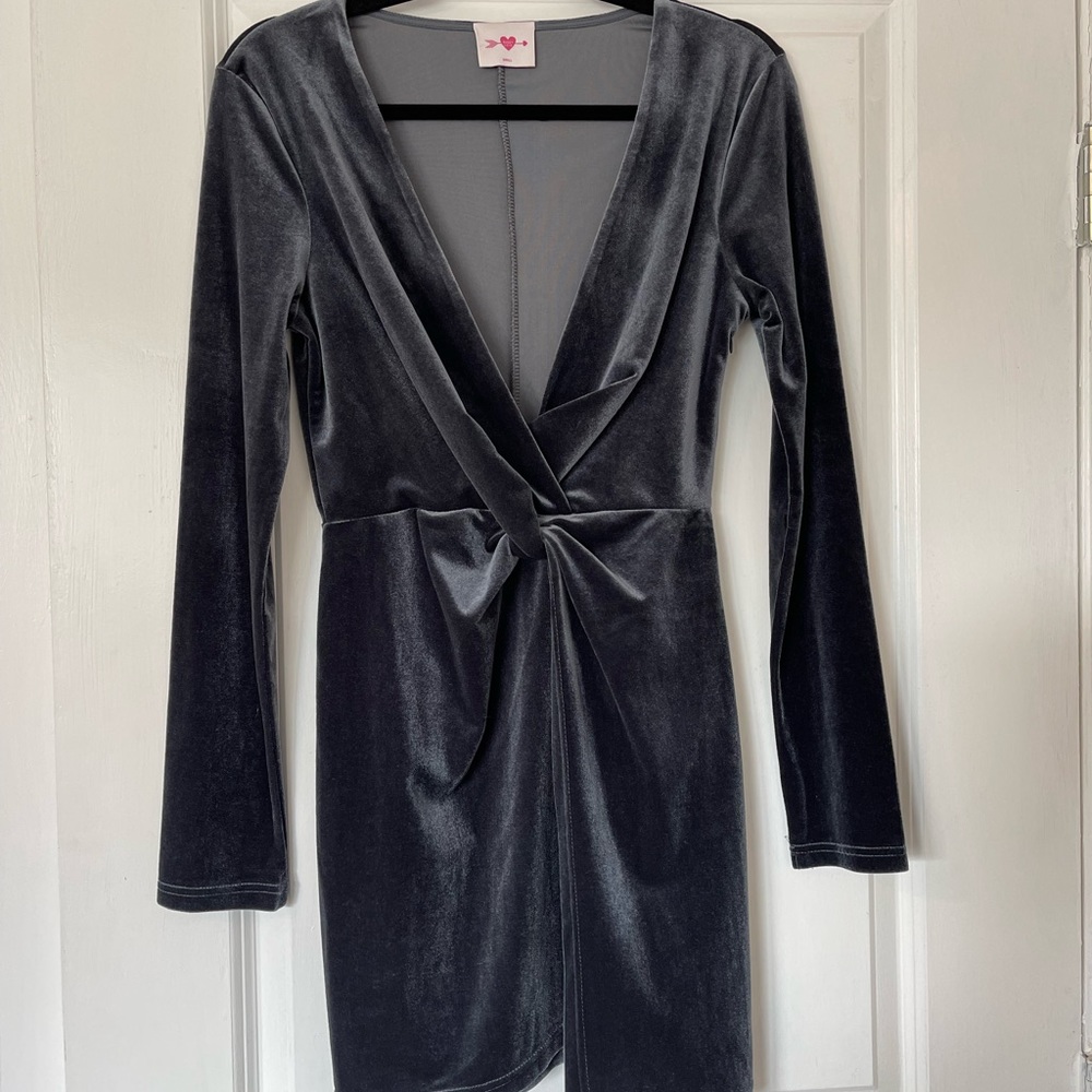 BuddyLove Velvet Wrap Mini Dress - Slate grey